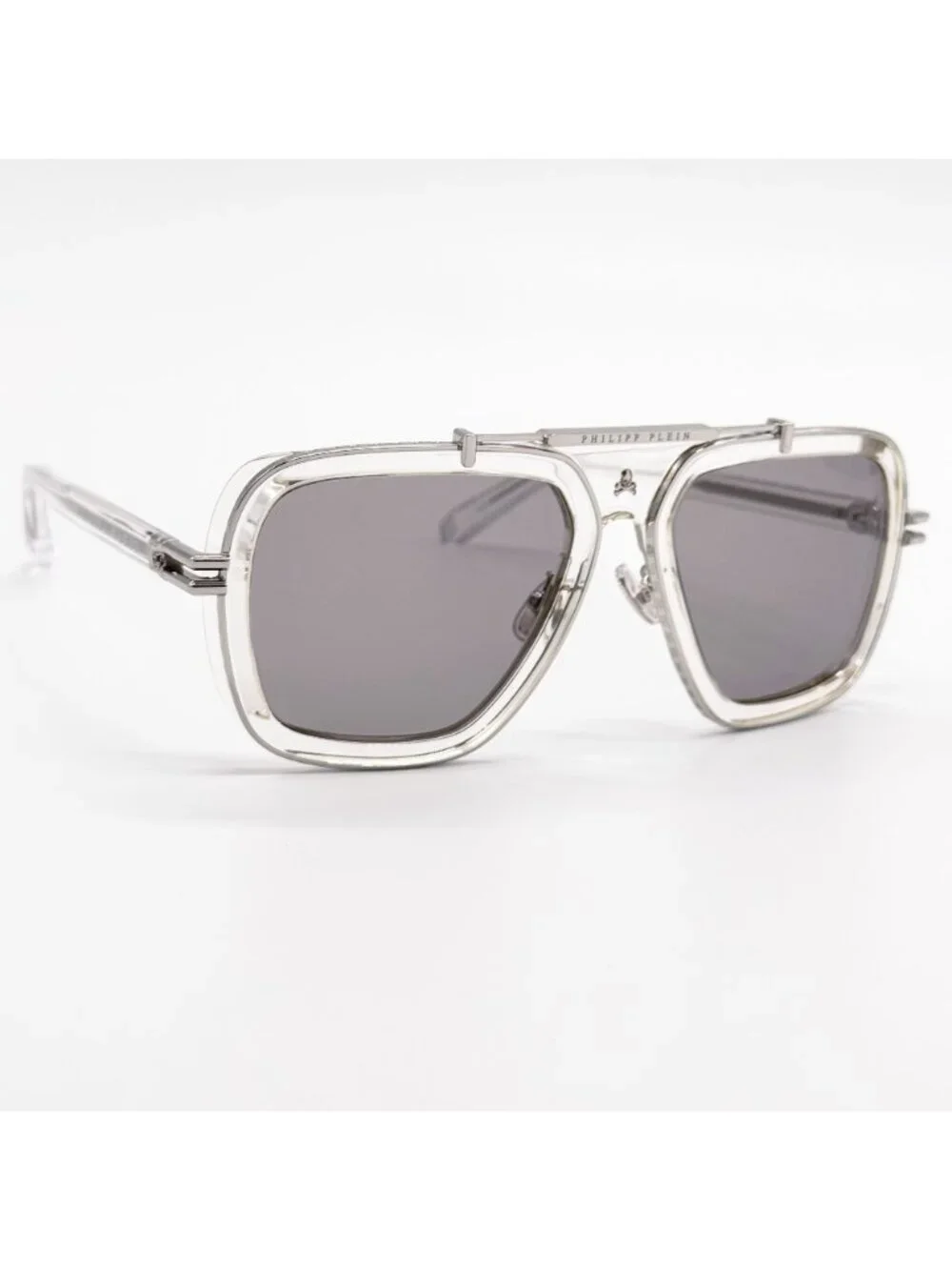 NEW PHILIPP PLEIN SUNGLASSES SPP109V 79F CRYSTAL/SILVER MEN EYEWEAR